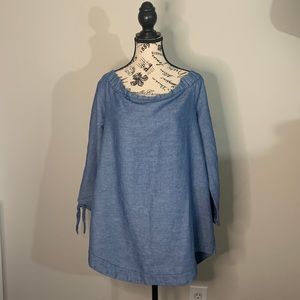 Free People Show Me Some Shoulder Chambray Blue Off Shoulder Top Size:M New NWOT